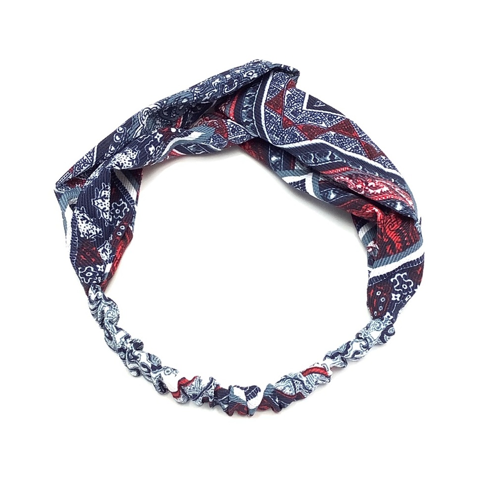 🏝Red White & Blue Boho Bandana Print Headband - Picture 3 of 8